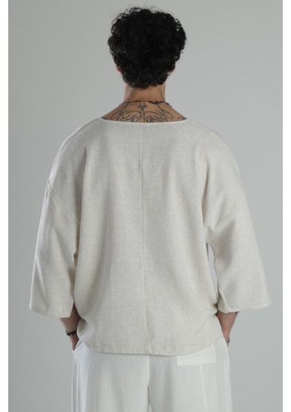 Kaplumbağa Detaylı Keten T-Shirt