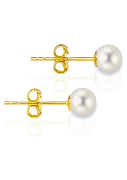925 Ayar Gümüş Gold Kaplama Inci Taşlı Minimal Küpe 6 mm