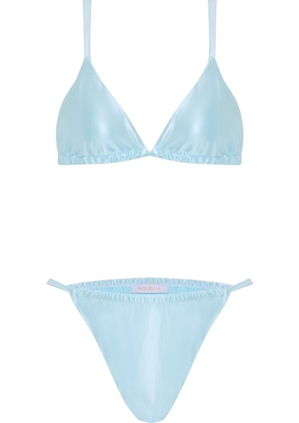 Mint Yeşil Saten Düğüm Detaylı Üçgen Bikini Takım