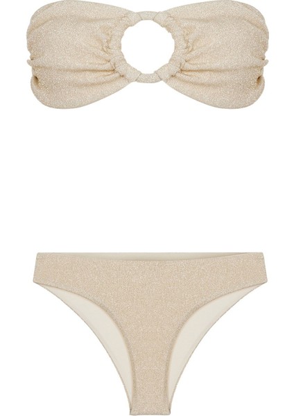 Büzgülü Straplez Lurex Bikini Takım