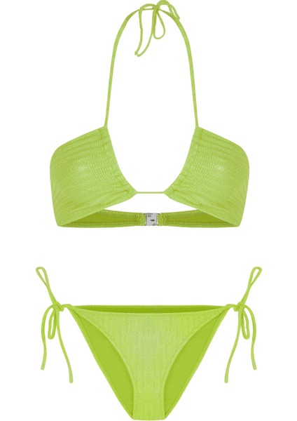 Halter Yaka Merserize Triko Yeşil Bikini Takım