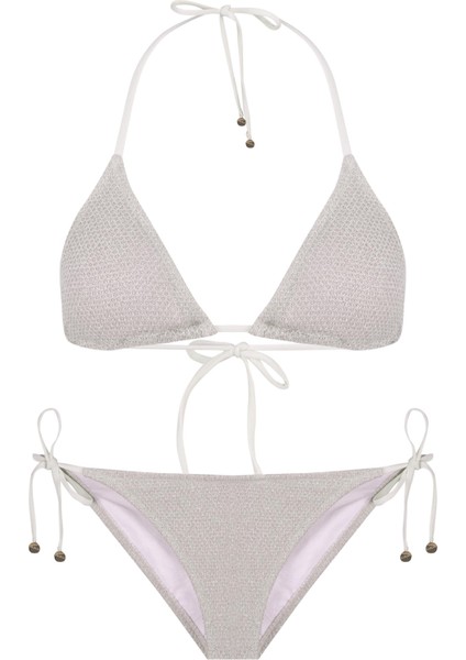 Simli Triko Gold Üçgen Bikini Takım