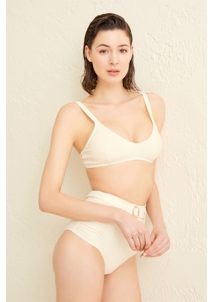 V Kesim Ekru Bikini Takım