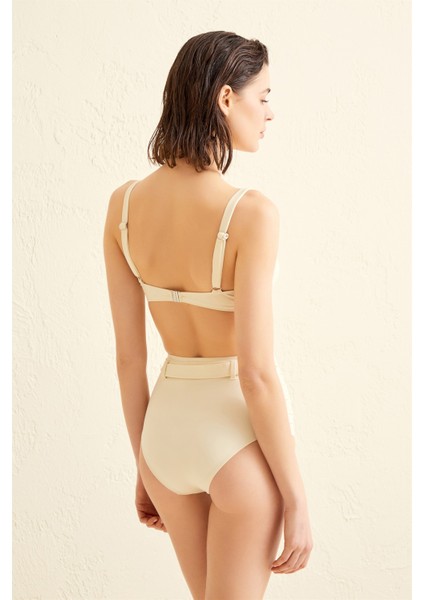 V Kesim Ekru Bikini Takım