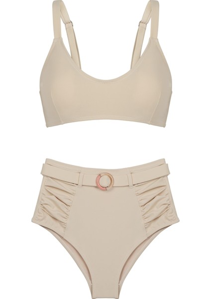 V Kesim Ekru Bikini Takım