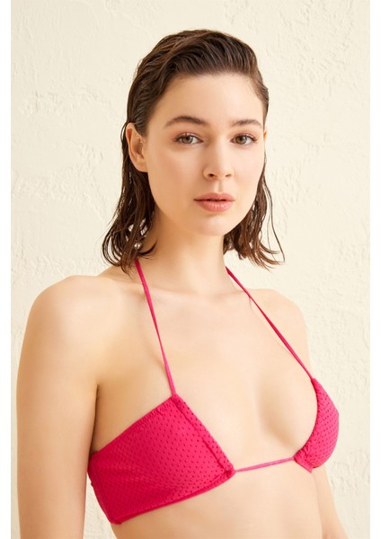 Halter Yaka Fuşya File Bikini Takım