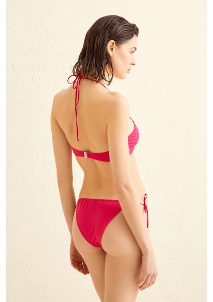 Halter Yaka Fuşya File Bikini Takım