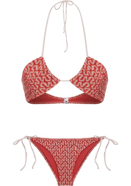 Halter Triko Üçgen Kiremit Bikini Takım