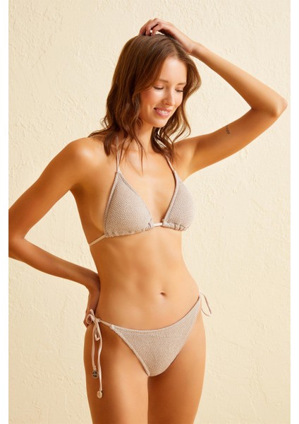 Simli Triko Vizon Üçgen Bikini Takım