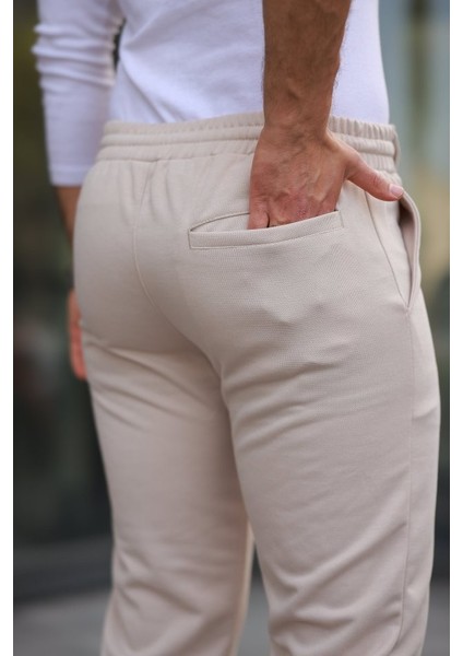 Erkek Beli Bağcıklı Duble Paça Örme Pamuklu Kumaş Jogger Pantolon