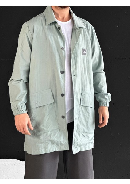 Erkek Yeşil Paraşüt Kumaş Mevsimlik Uzun Yağmurluk COC2207 fırsatları