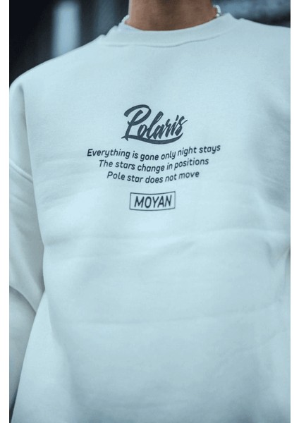 Kışlık Bisiklet Yaka Ön ve Arka Baskılı Sweatshirt - Beyaz