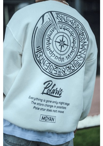 Kışlık Bisiklet Yaka Ön ve Arka Baskılı Sweatshirt - Beyaz