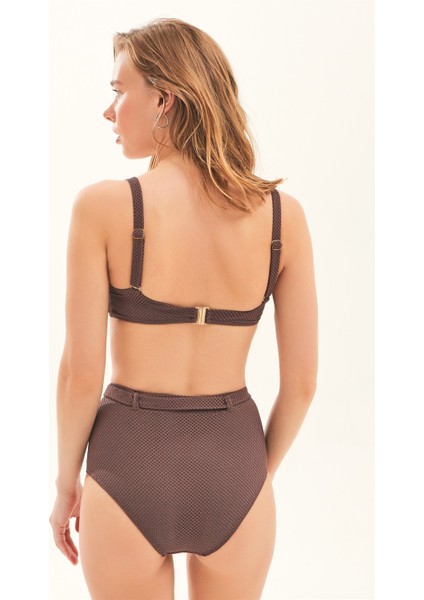 Kare Yaka Gold Toka Detaylı Simli Kahverengi Bikini Takım indirimleri