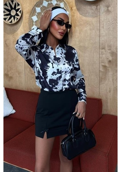 Batik Desenli Chanel Saten Gömlek 3467