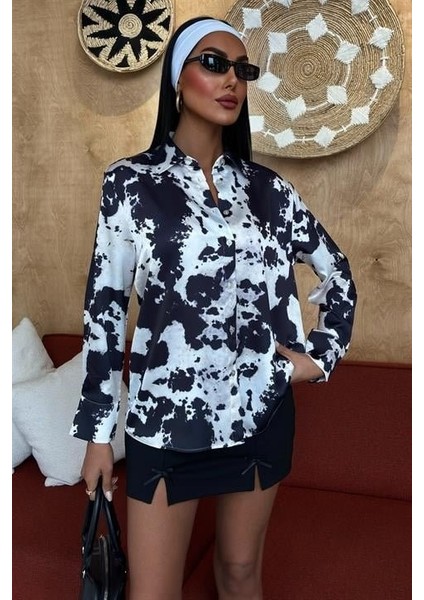 Batik Desenli Chanel Saten Gömlek 3467