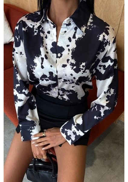 Batik Desenli Chanel Saten Gömlek 3467