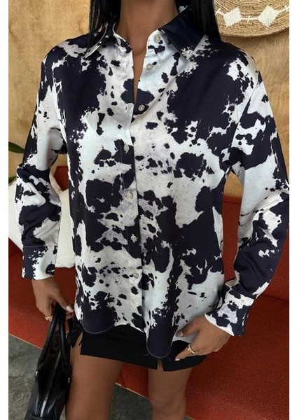 Batik Desenli Chanel Saten Gömlek 3467