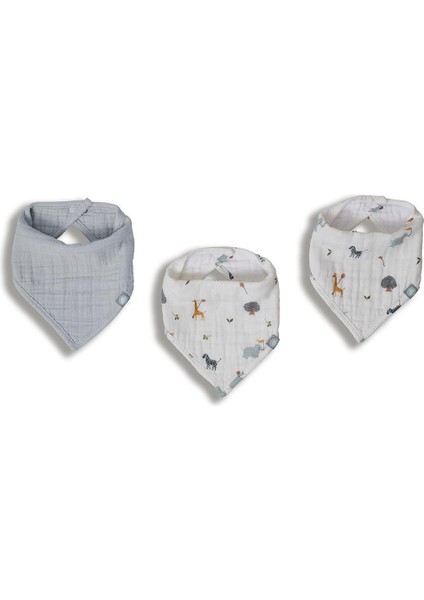 Bandana Seti / 3 Parça - Zoo - Mavi - 0-1 Yaş