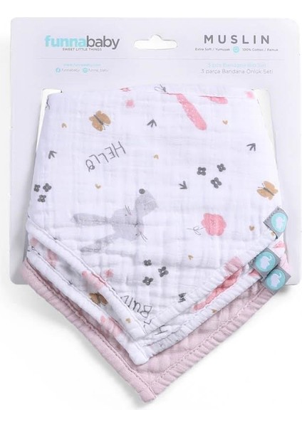 Bandana Seti / 3 Parça - Rabbit - Pembe - 0-1 Yaş
