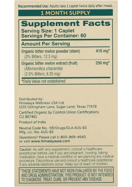 Organic Bitter Melon 60 Taplet fiyatları