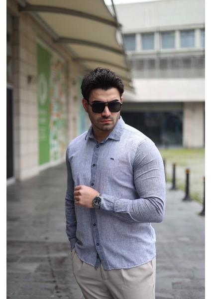 Erkek Pamuklu Keten Kumaş Gömlek