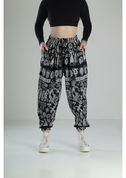 Etnik Desenli Pileli Jogger Pantolon