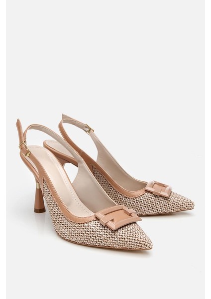 Kadın Bej Hasır Detaylı Arkası Açık Topuklu Ayakkabı fiyatları