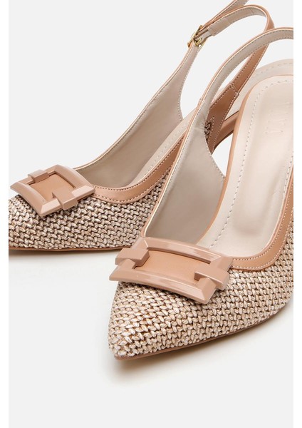 Kadın Bej Hasır Detaylı Arkası Açık Topuklu Ayakkabı modelleri