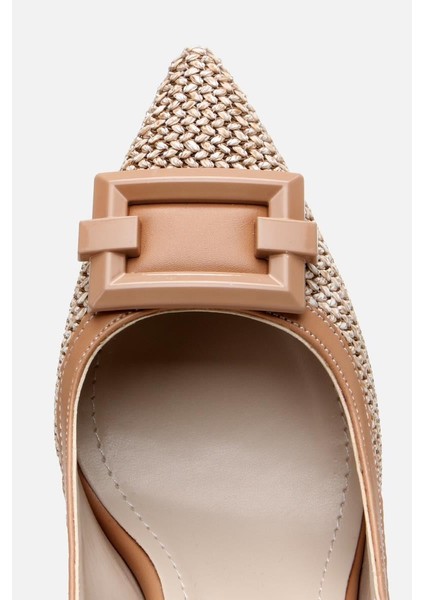 Kadın Bej Hasır Detaylı Arkası Açık Topuklu Ayakkabı fırsatları