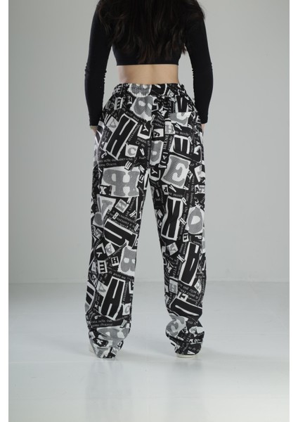 Yazı Desenli Baggy Pantolon