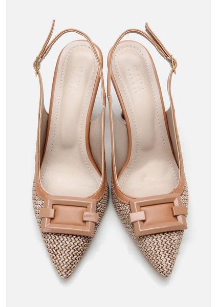 Kadın Bej Hasır Detaylı Arkası Açık Topuklu Ayakkabı indirimleri