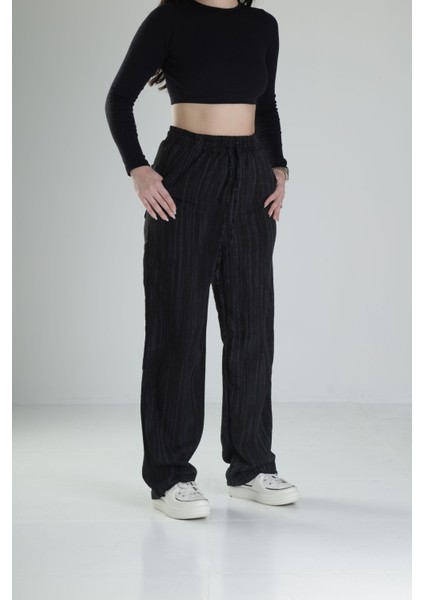 Aerobin Keten Kumaş Siyah Baggy Pantolon modelleri