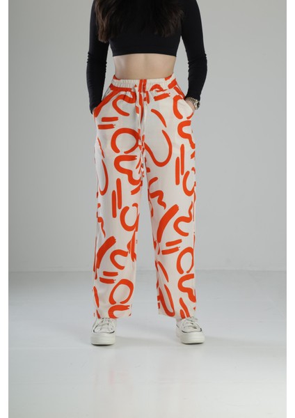 Etnik Desenli Turuncu Baggy Pantolon