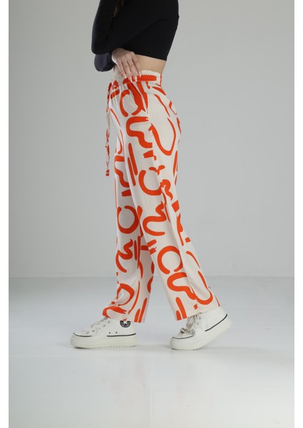 Etnik Desenli Turuncu Baggy Pantolon