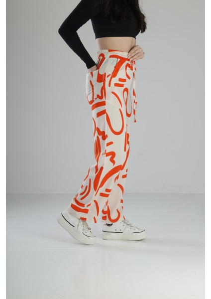 Etnik Desenli Turuncu Baggy Pantolon