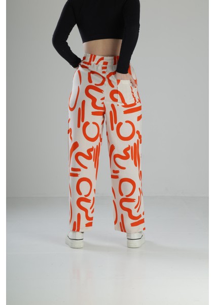 Etnik Desenli Turuncu Baggy Pantolon