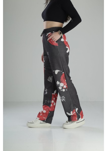 Japon Çiçeği Desenli Baggy Pantolon