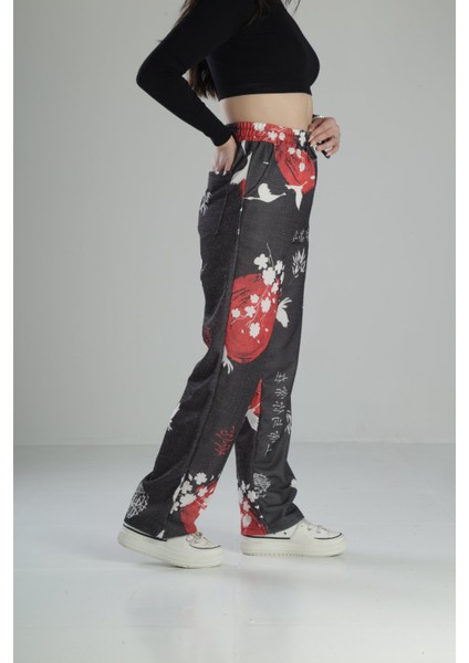 Japon Çiçeği Desenli Baggy Pantolon