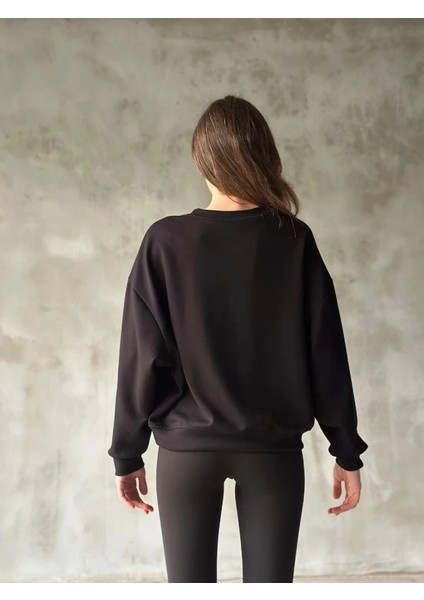 Osy Modal Yumuşak Dokulu Kumaş Bisiklet Yaka Oversize Sweatshirt - Siyah