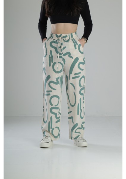 Yeşil Etnik Desenli Baggy Pantolon