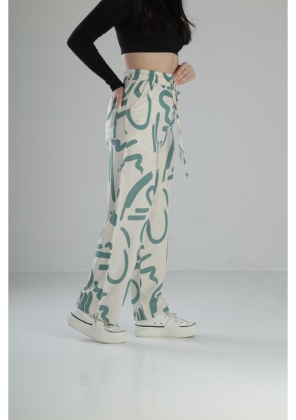 Yeşil Etnik Desenli Baggy Pantolon modelleri