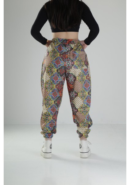 Etnik Desenli Pileli Jogger Pantolon