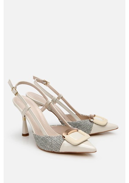 Kadın Krem Hasır Detaylı Arkası Açık Topuklu Ayakkabı fiyatları