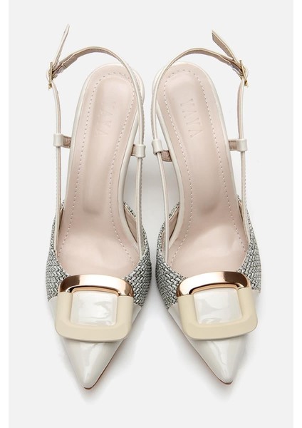 Kadın Krem Hasır Detaylı Arkası Açık Topuklu Ayakkabı indirimleri