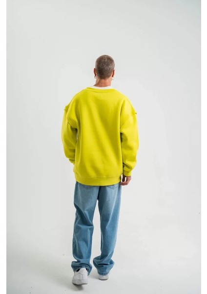 Geniş V Yaka Kol Ribana Detaylı Sweatshirt - Sarı