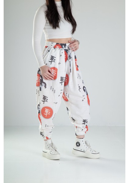 Beyaz Chinese Desenli Yarım Şalvar fiyatları