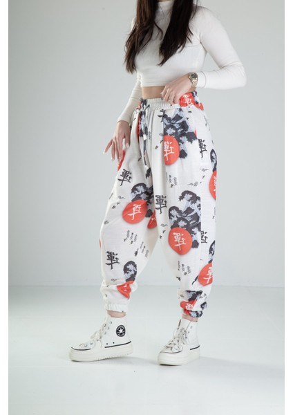 Beyaz Chinese Desenli Yarım Şalvar modelleri