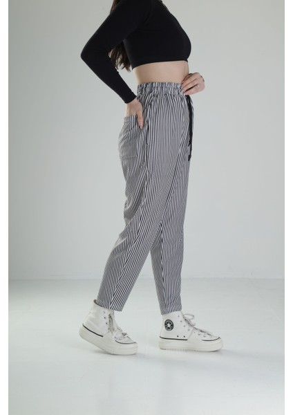 Bürümcük Kumaş Çizgili Baget Pantolon modelleri