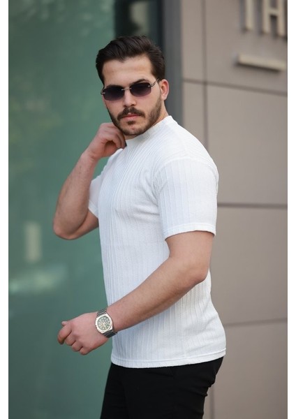 Erkek Kısa Kollu Örgü Kumaş Bisiklet Yaka T-Shirt